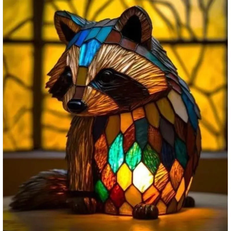 Bordlampe - Uglemotiv - Farvet Glas LED