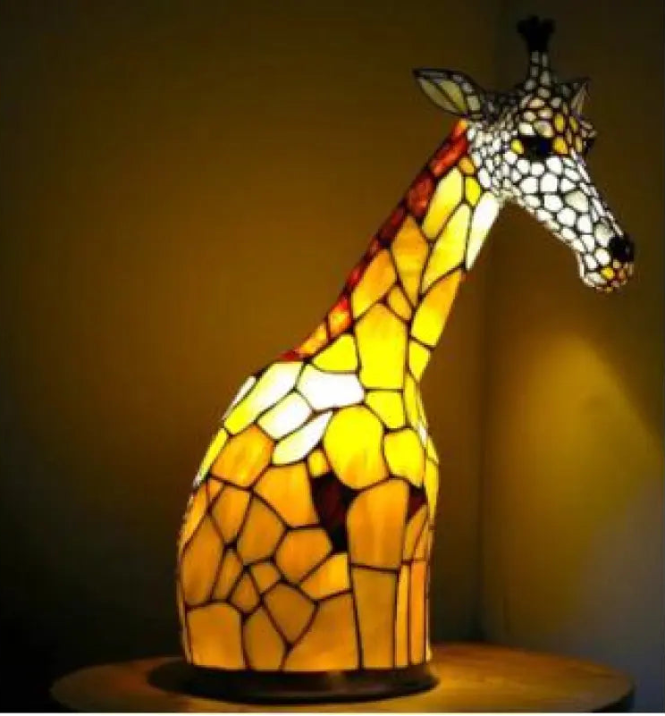 Bordlampe - Uglemotiv - Farvet Glas LED