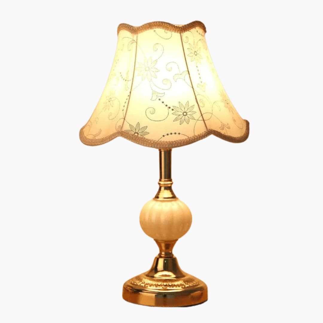 Bordlampe - Stoffskærm - Messingfod