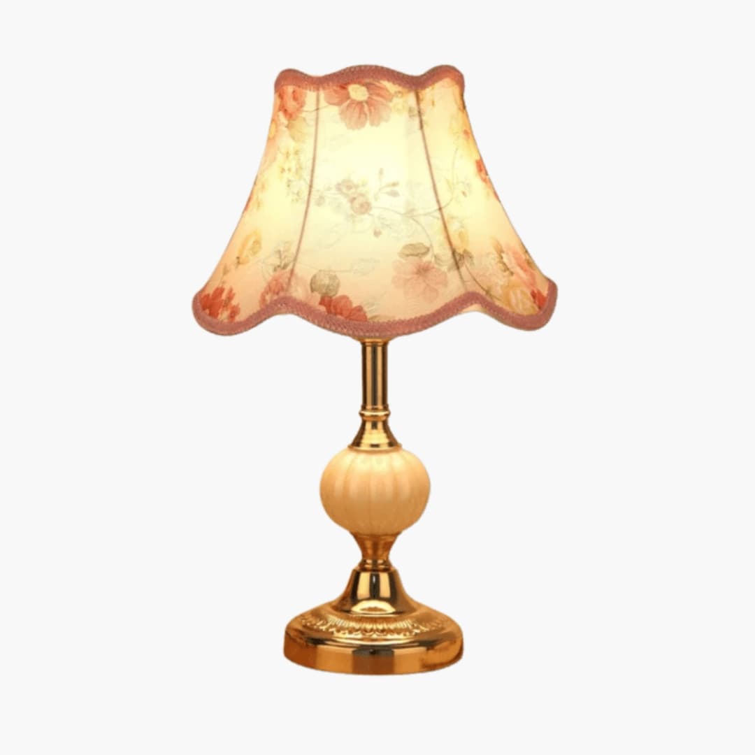 Bordlampe - Stoffskærm - Messingfod
