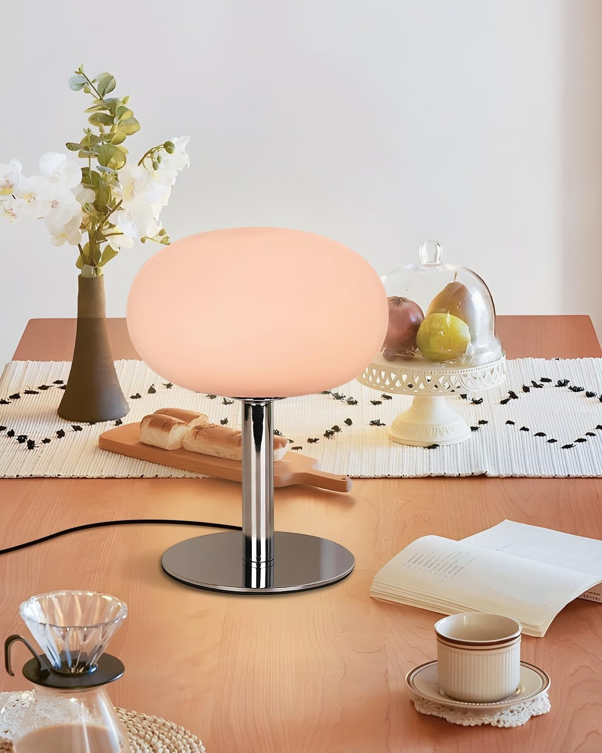 Bordlampe - Glasglobus - Metalbase