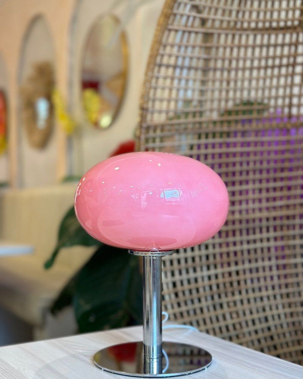 Bordlampe - Glasglobus - Metalbase