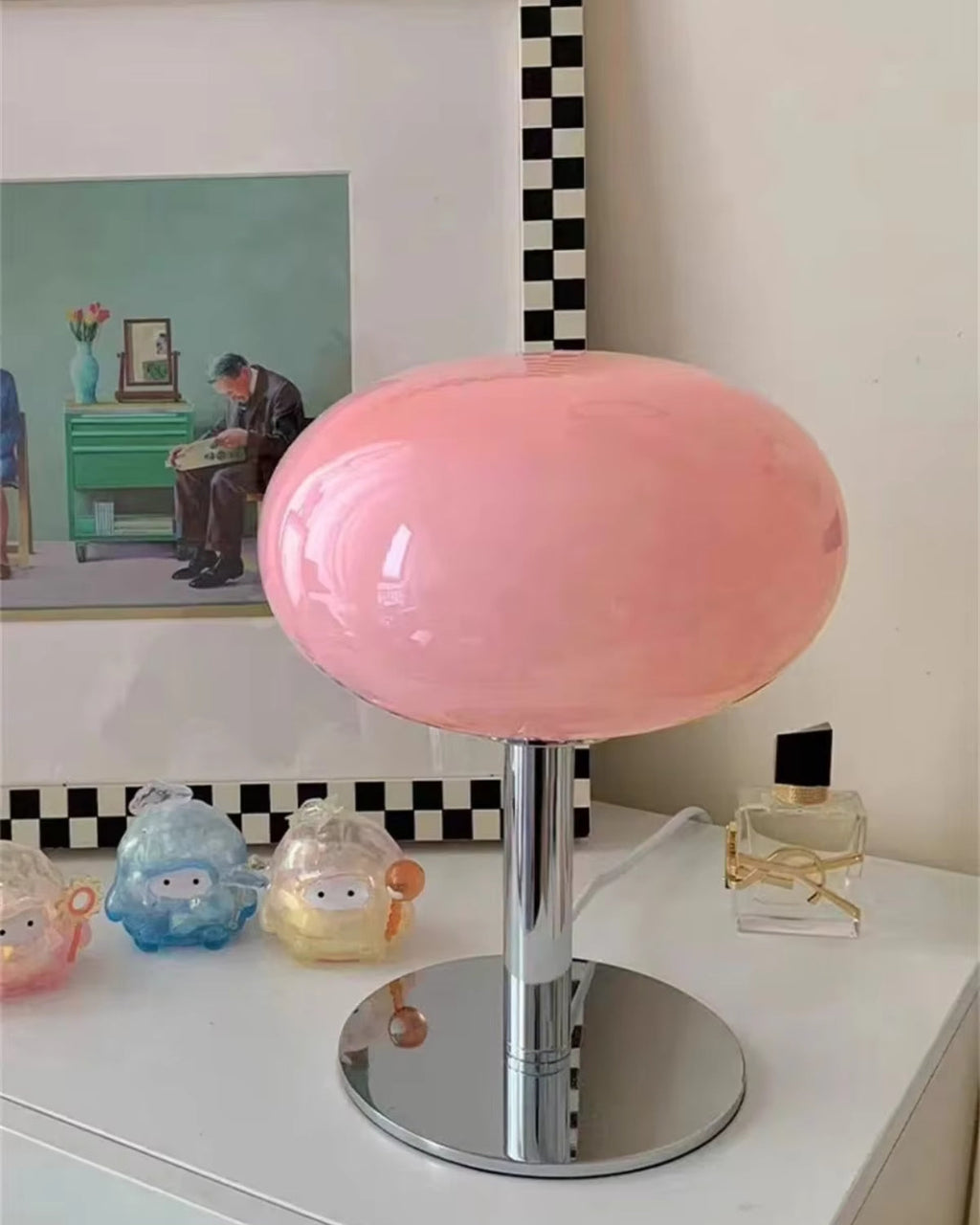 Bordlampe - Glasglobus - Metalbase