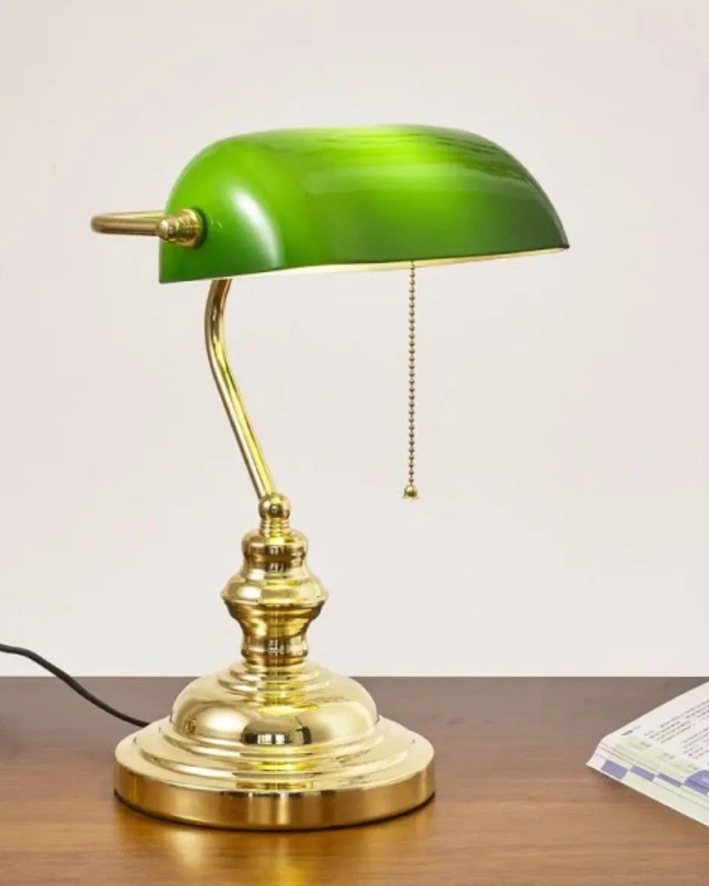 Bordlampe - Grønt Glas - Messingfinish