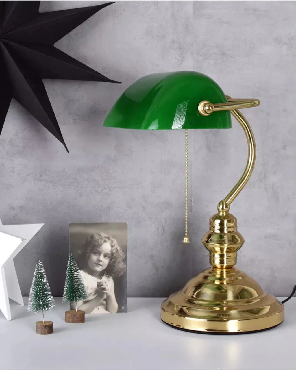 Bordlampe - Grønt Glas - Messingfinish