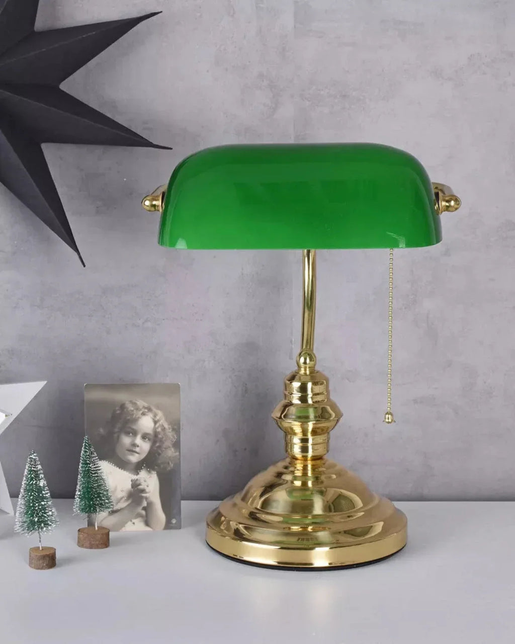 Bordlampe - Grønt Glas - Messingfinish