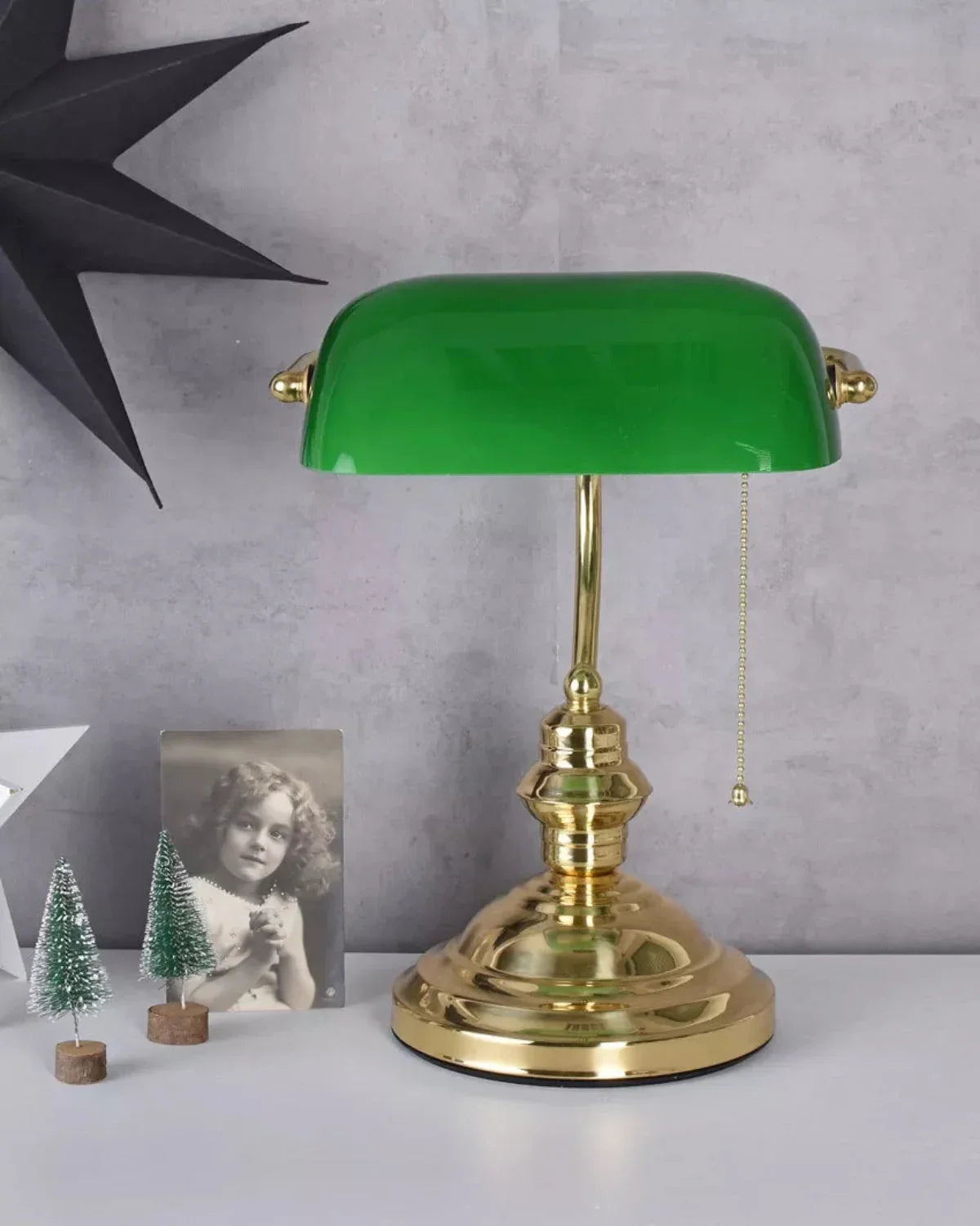 Bordlampe - Grønt Glas - Messingfinish