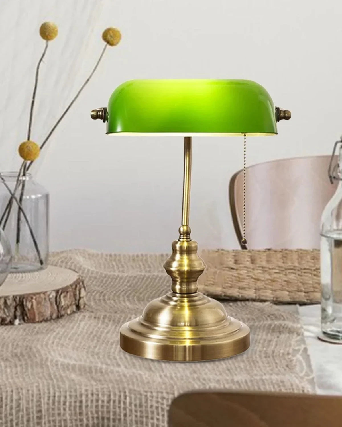 Bordlampe - Grønt Glas - Messingfinish