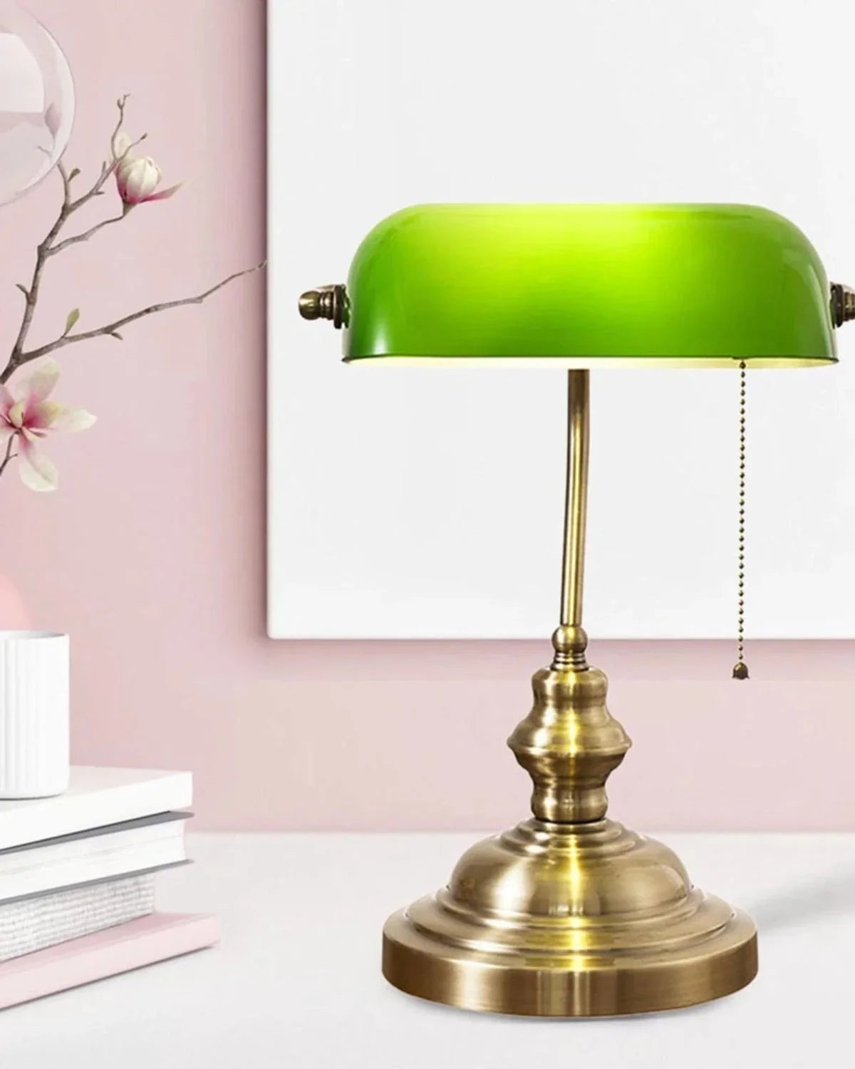 Bordlampe - Grønt Glas - Messingfinish