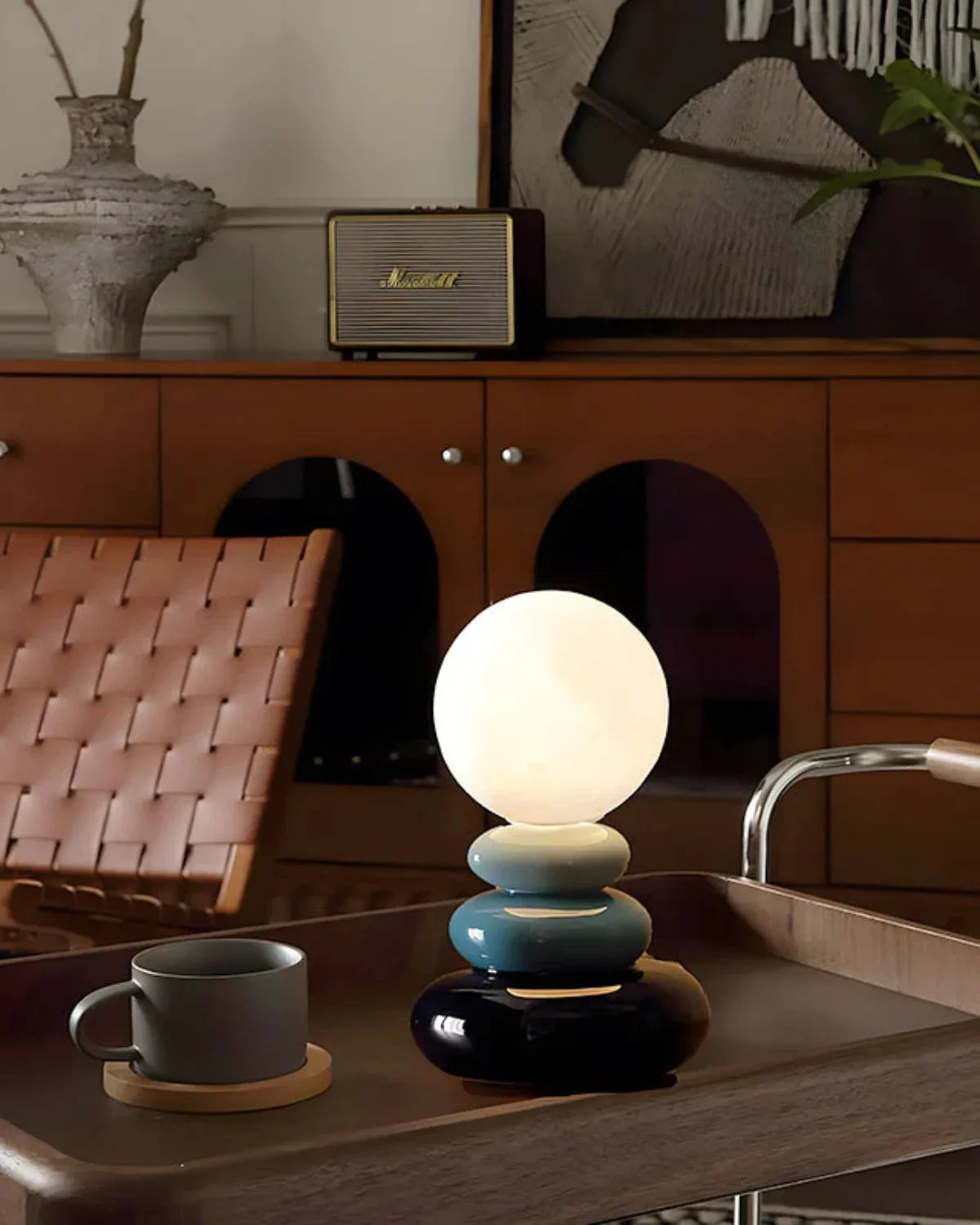 Bordlampe - Keramisk Sokkel - Glasskærm