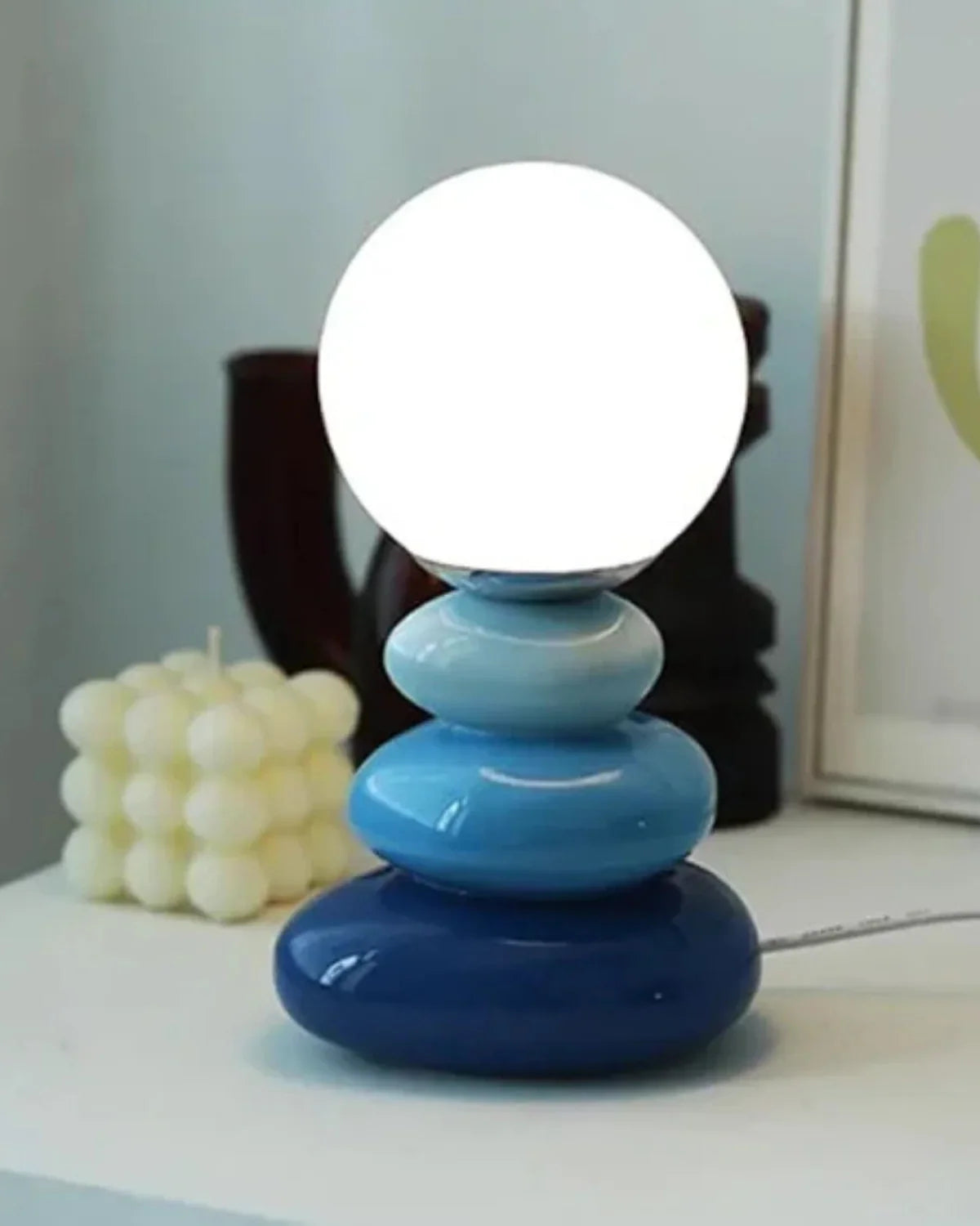 Bordlampe - Keramisk Sokkel - Glasskærm