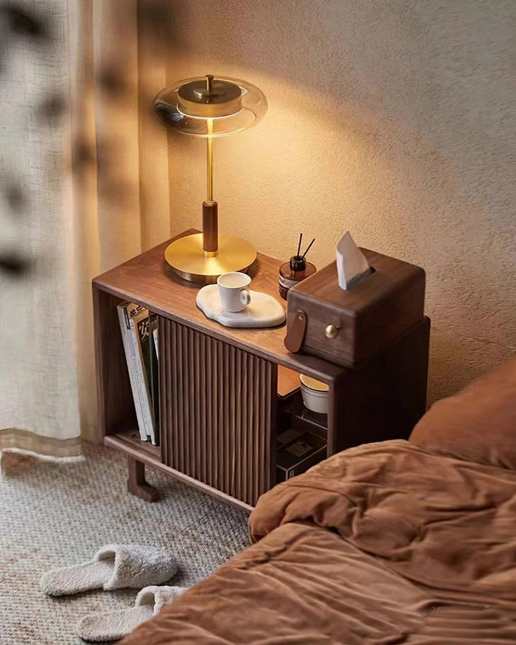 Bordlampe - Messingfod - Ravfarvet Glas