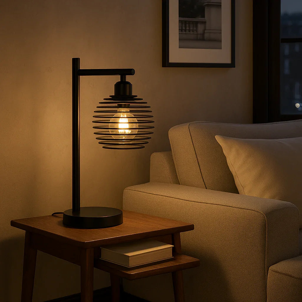 Bordlampe - Spiral Skærm - Sort Ramme