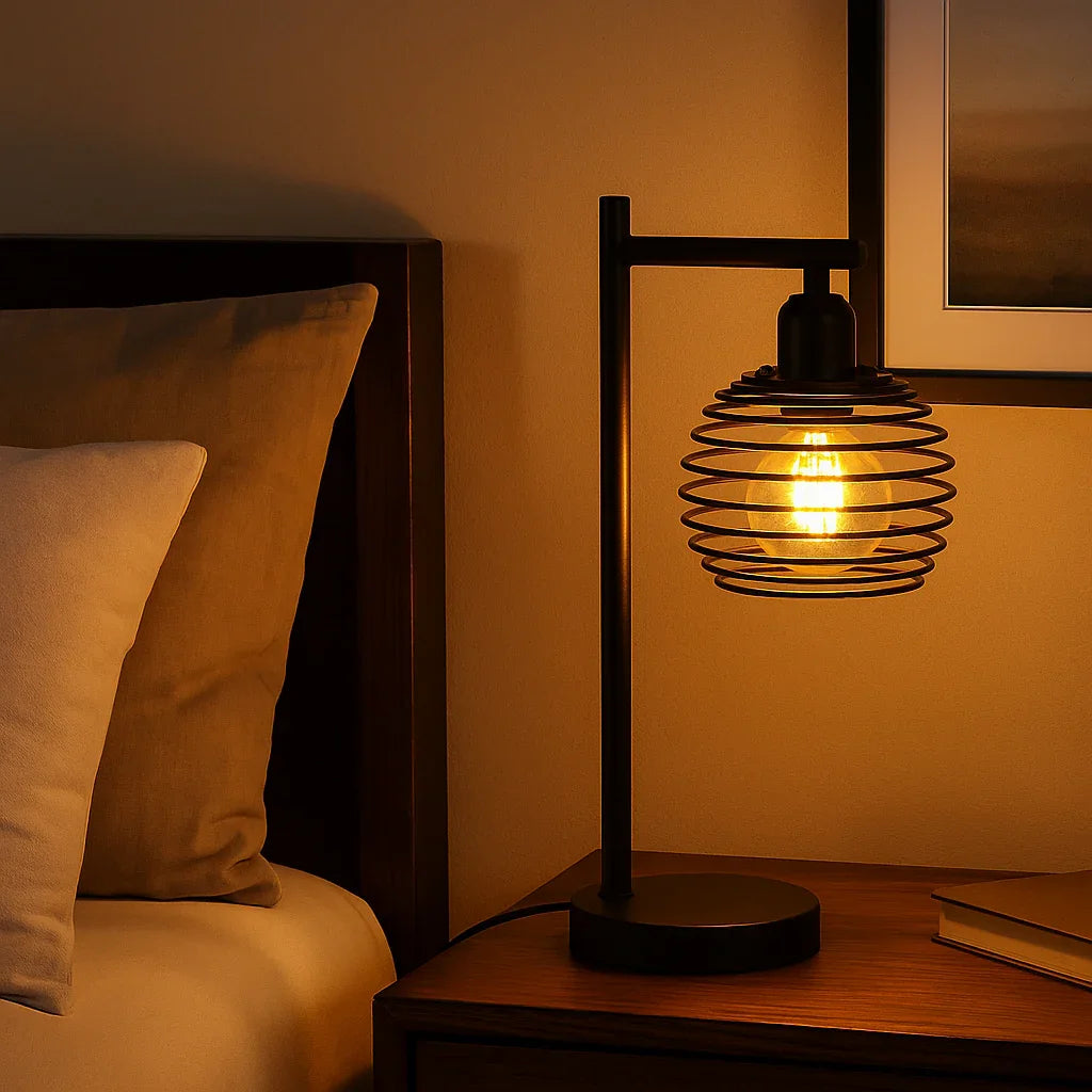 Bordlampe - Spiral Skærm - Sort Ramme