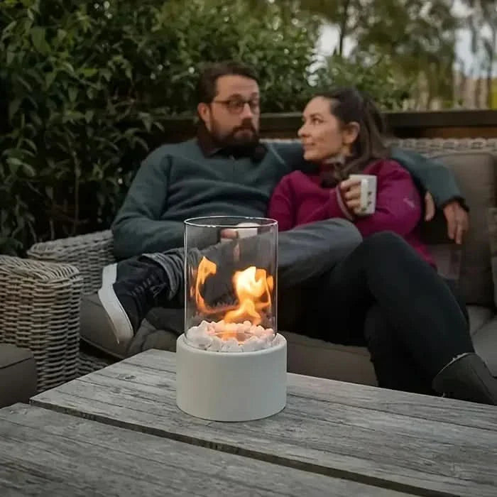 Bordlanterne - Cylindrisk Glas - Flammeeffekt