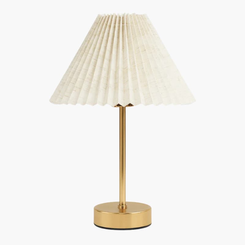 Celeste Pleat Lampe - Stofskærm - Gylden Stamme