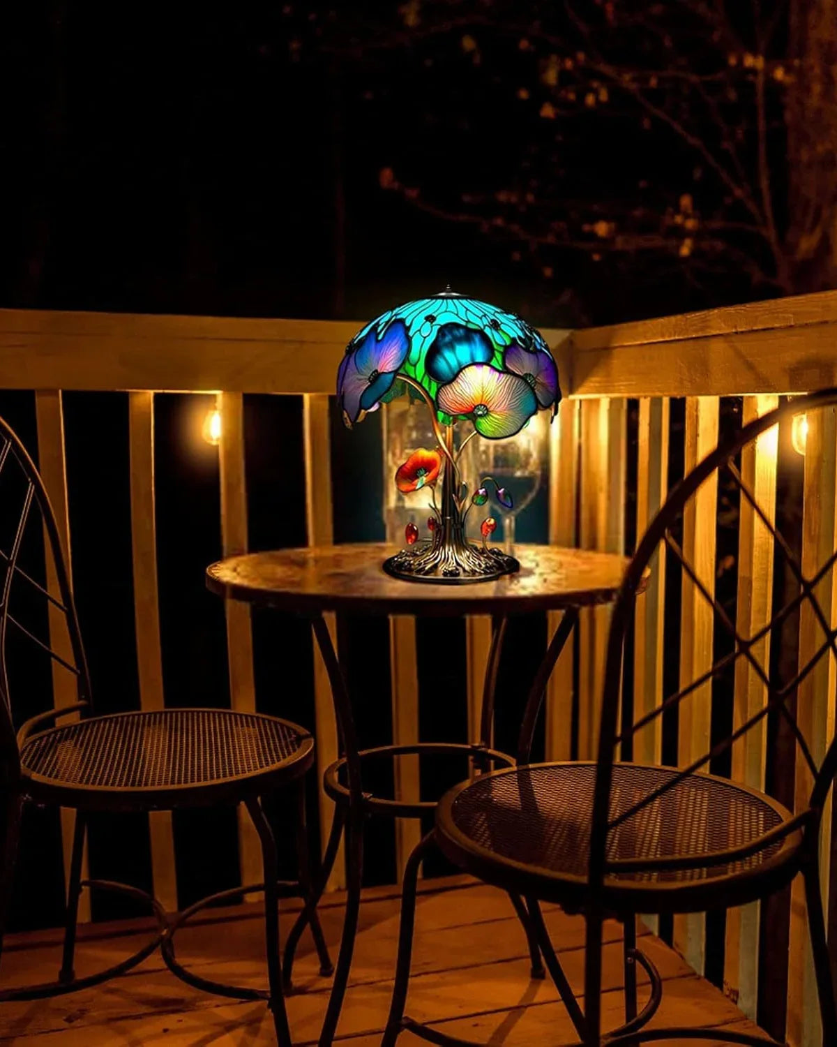 Farvet Glas Lampe - Floral Design - Svampebase