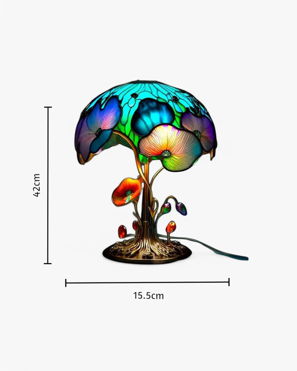 Farvet Glas Lampe - Floral Design - Svampebase