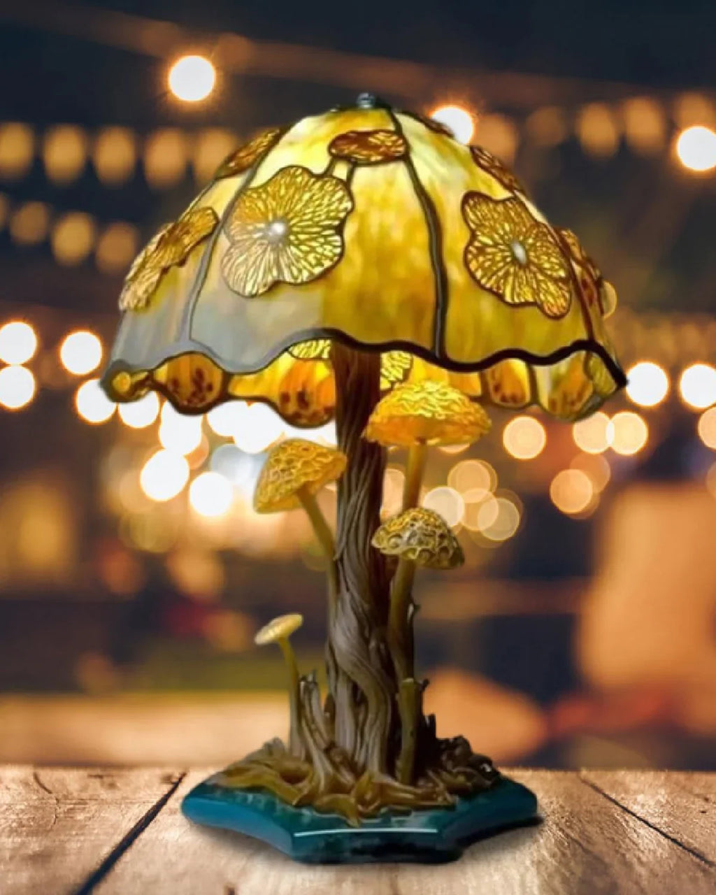 Farvet Glas Lampe - Floral Design - Svampebase