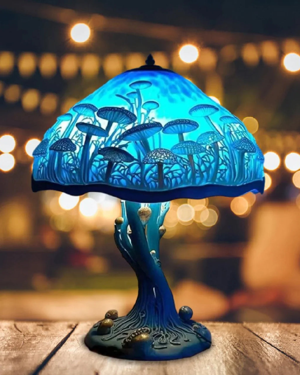 Farvet Glas Lampe - Floral Design - Svampebase