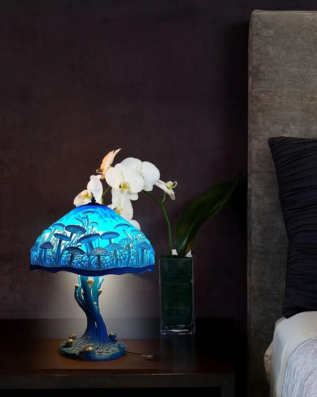 Farvet Glas Lampe - Floral Design - Svampebase