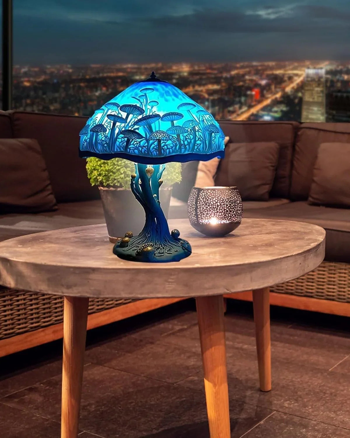 Farvet Glas Lampe - Floral Design - Svampebase