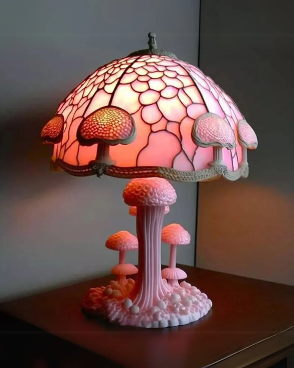 Farvet Glas Lampe - Floral Design - Svampebase