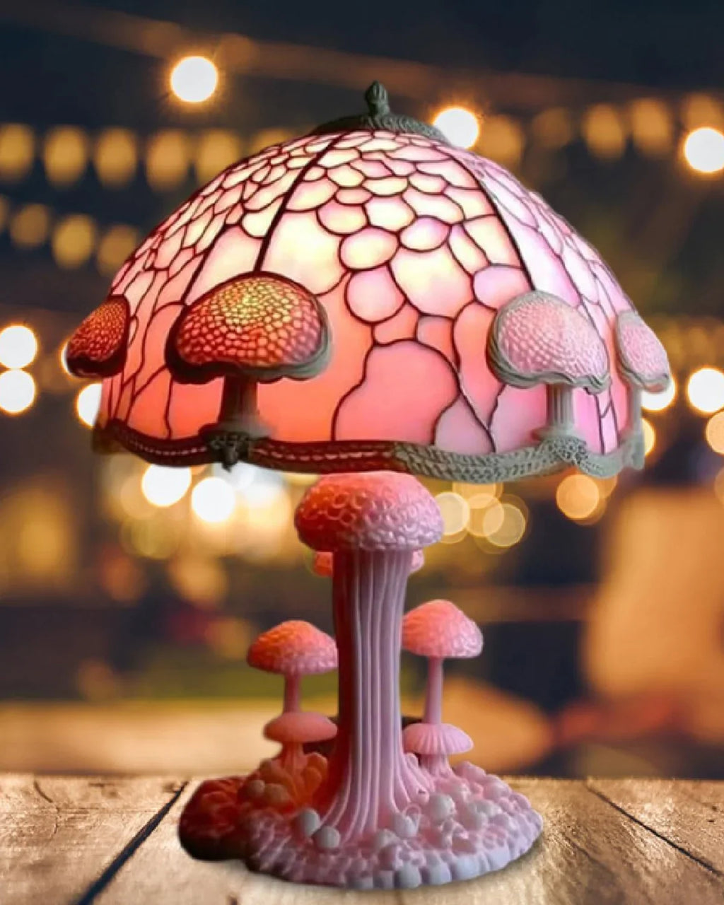 Farvet Glas Lampe - Floral Design - Svampebase