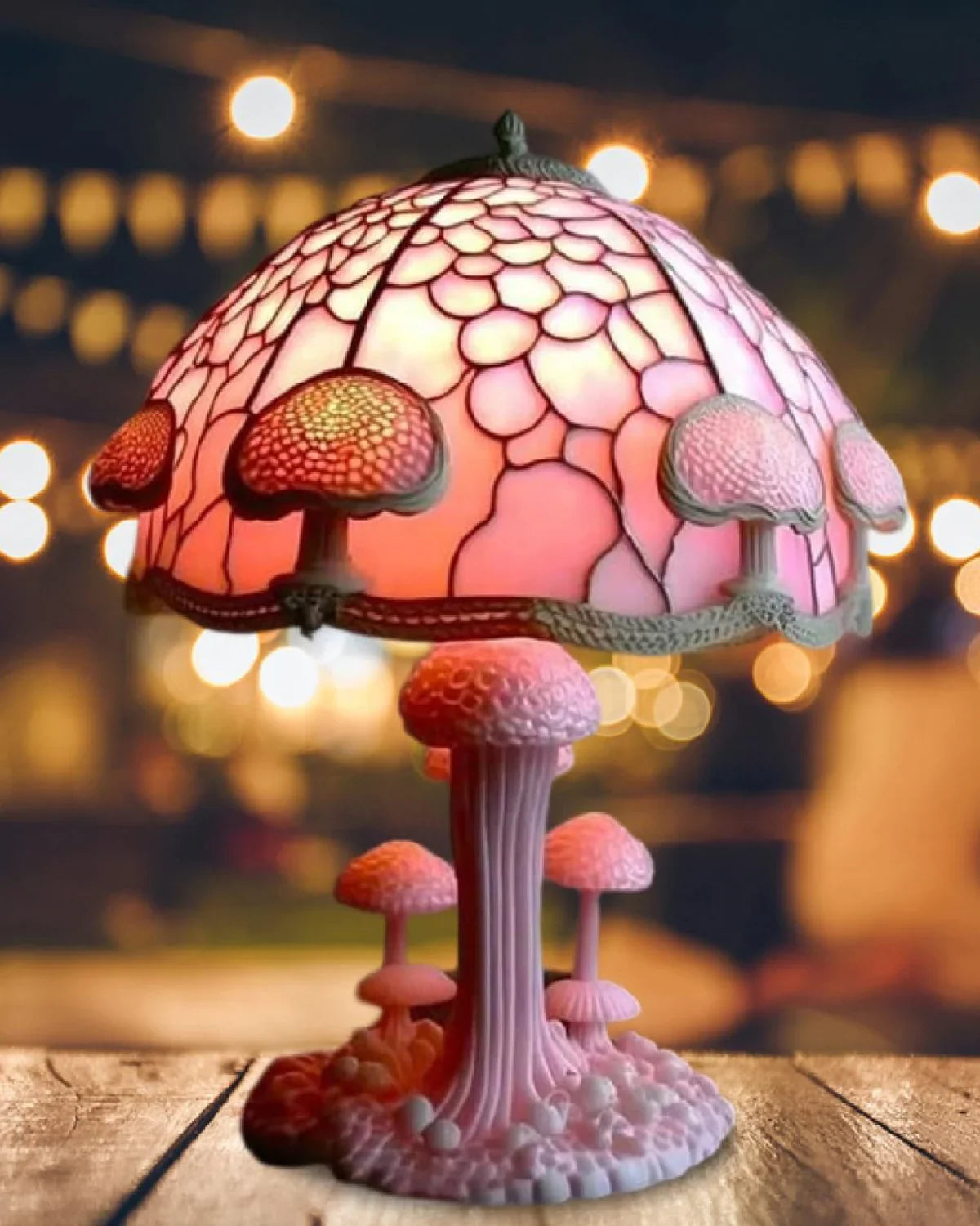 Farvet Glas Lampe - Floral Design - Svampebase