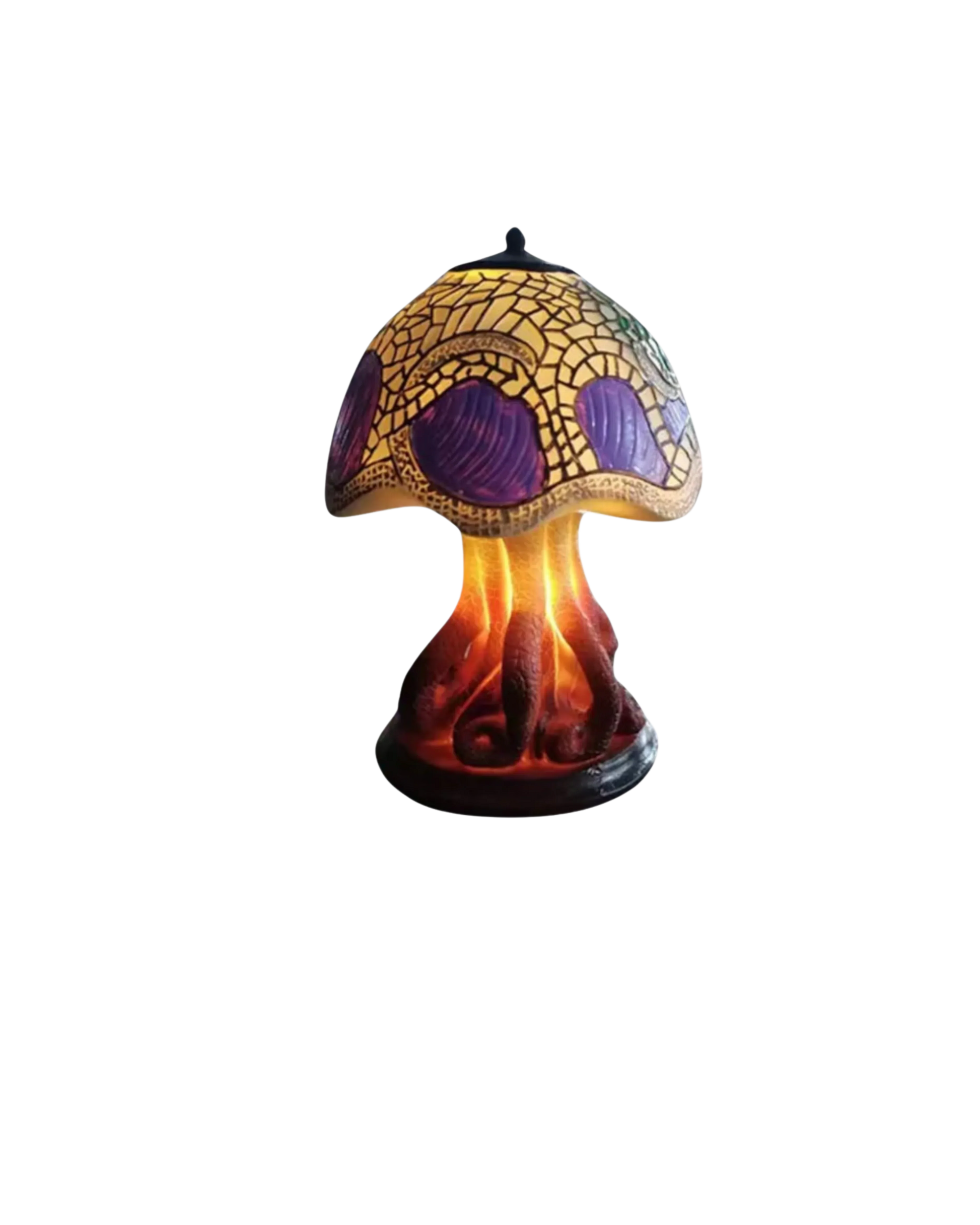 Farvet Glas Lampe - Floral Design - Svampebase