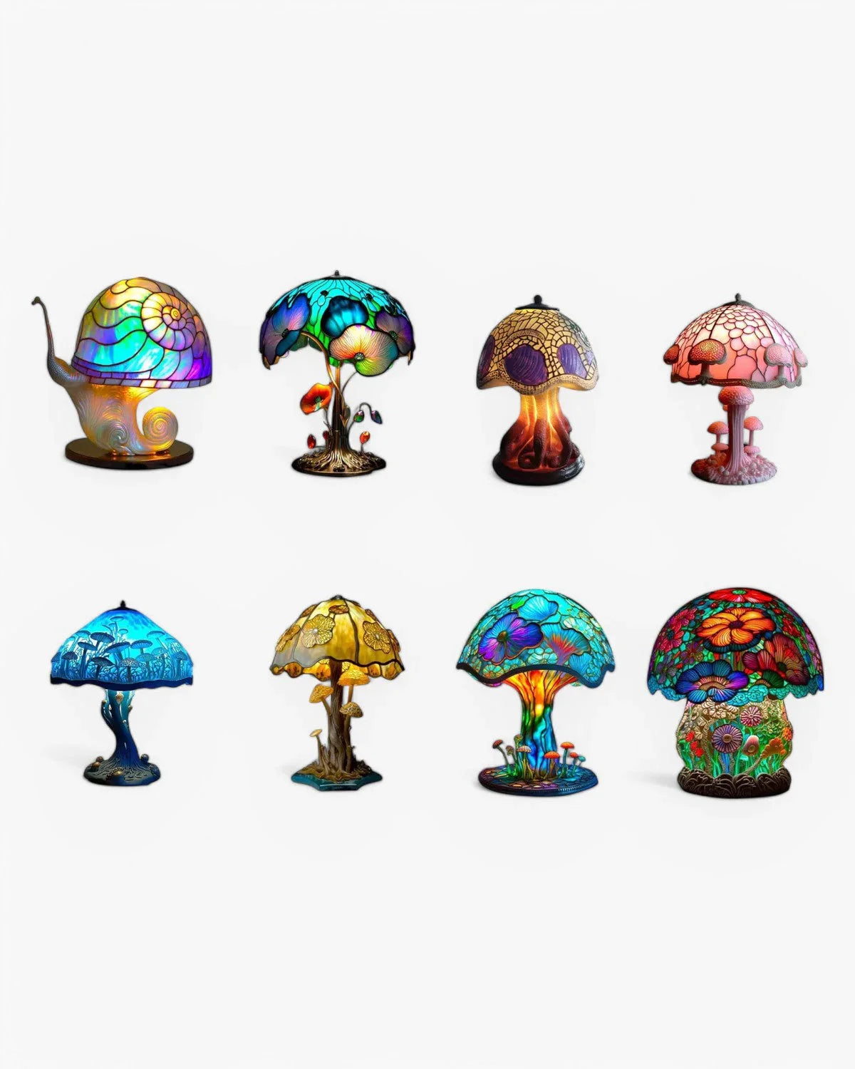 Farvet Glas Lampe - Floral Design - Svampebase