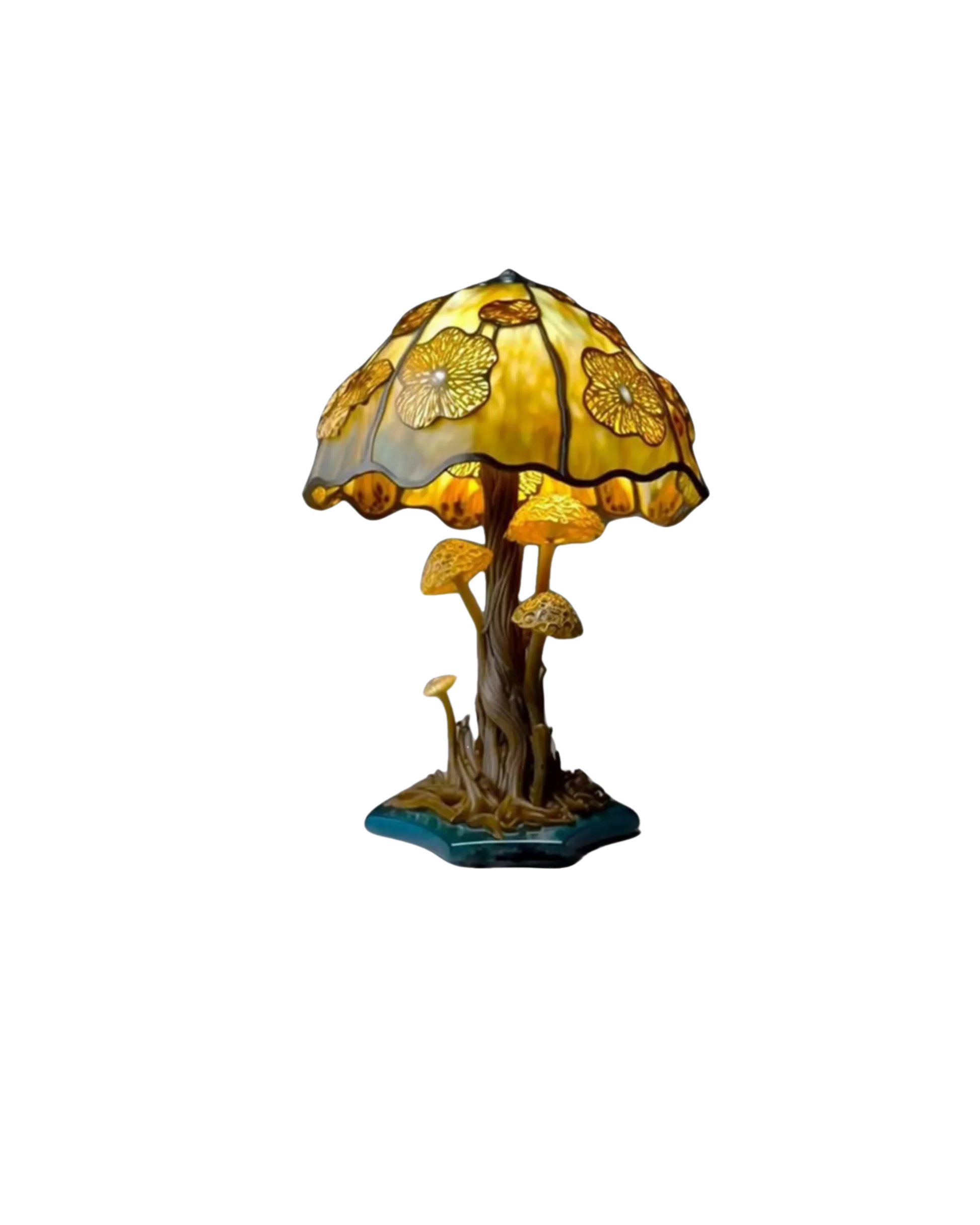 Farvet Glas Lampe - Floral Design - Svampebase