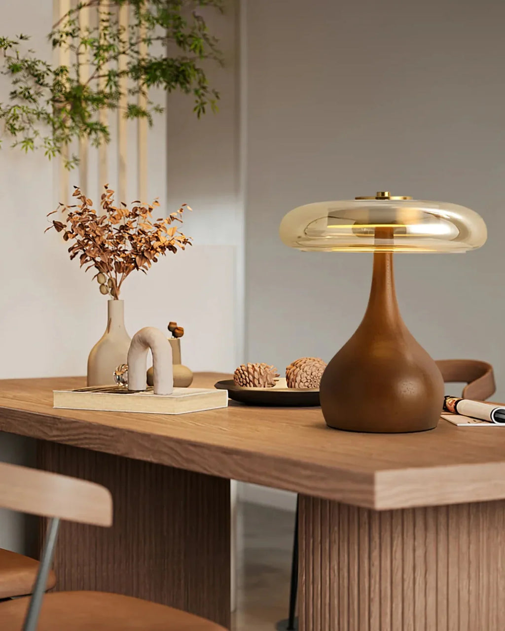 Glasbordlampe - Messingdetalje - LED-belysning