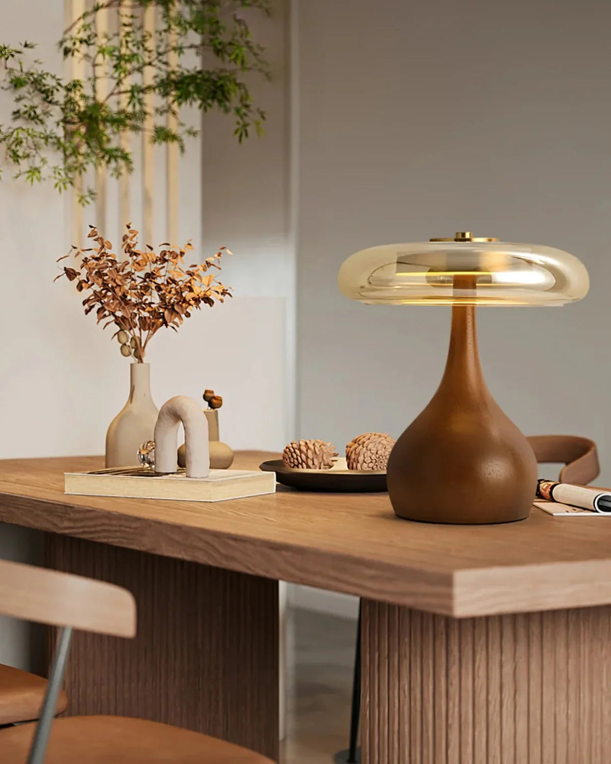 Glasbordlampe - Messingdetalje - LED-belysning