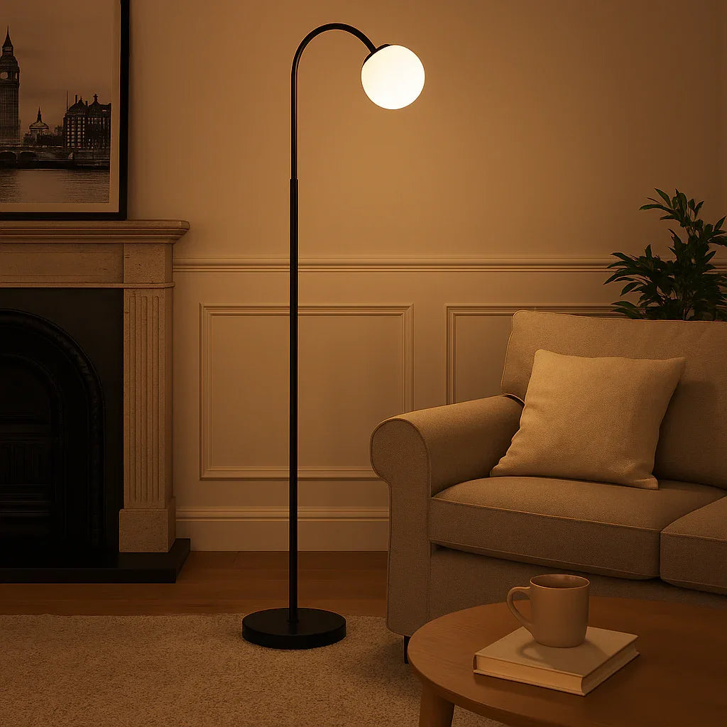 Gulvlampe - Justerbar Arm - Sfærisk Skærm