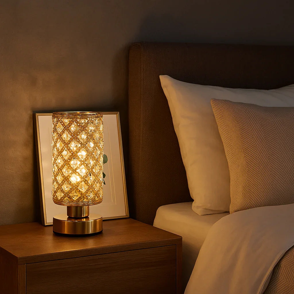 Krystal Lampe - Facetteret Design - Guldbase