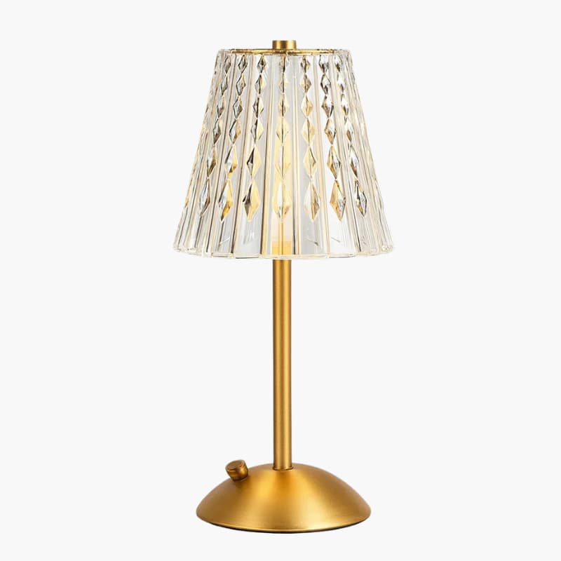 Krystal Lampe - Facetteret Skærm - Gylden Stand