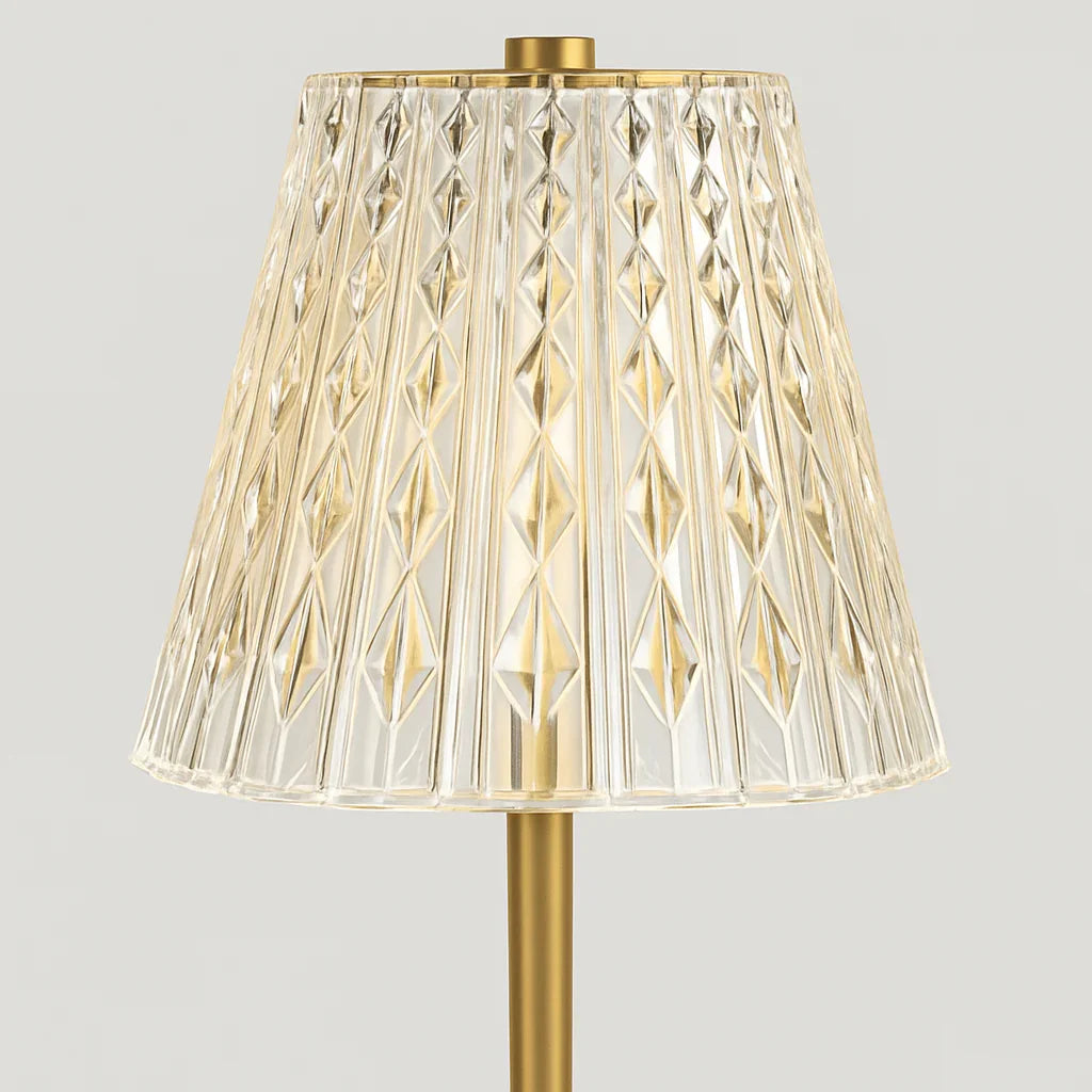 Krystal Lampe - Facetteret Skærm - Gylden Stand