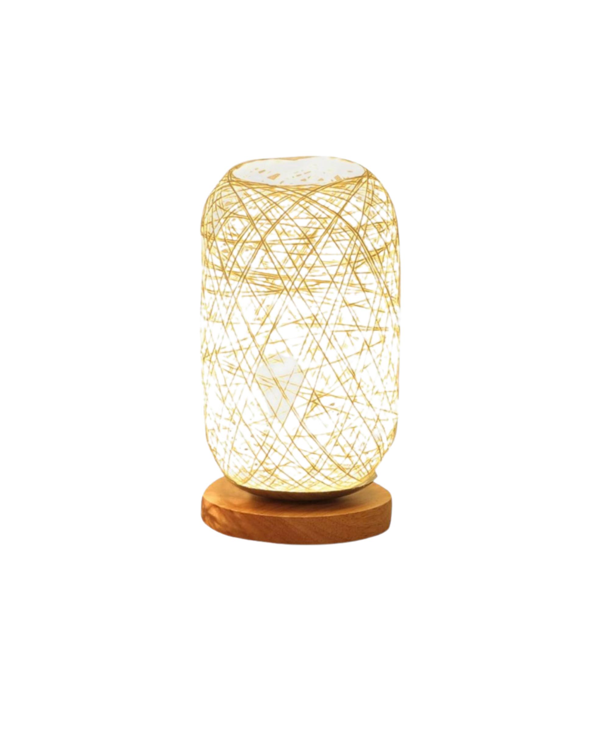 Natlampe - Flettet Rattan - Træbase