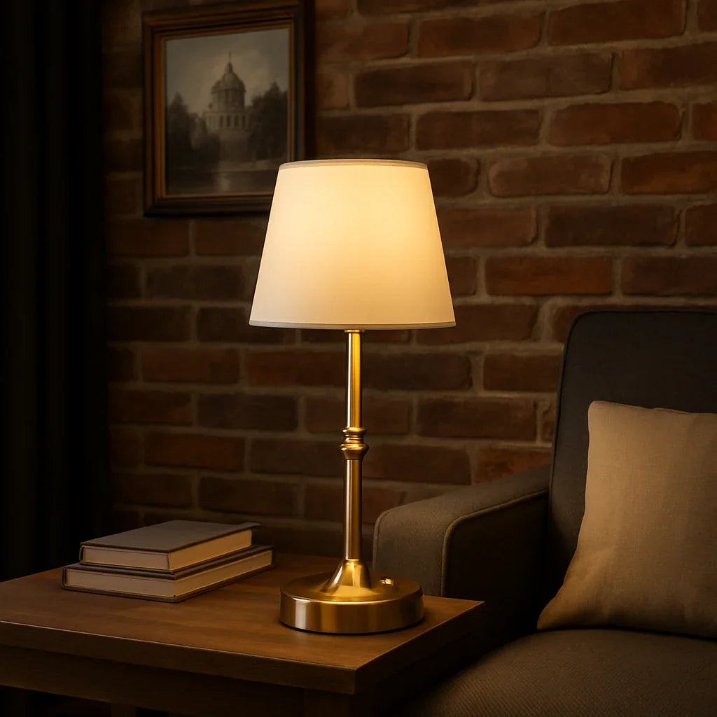 Olympia Lampe - Guldbase - Hvid Skærm