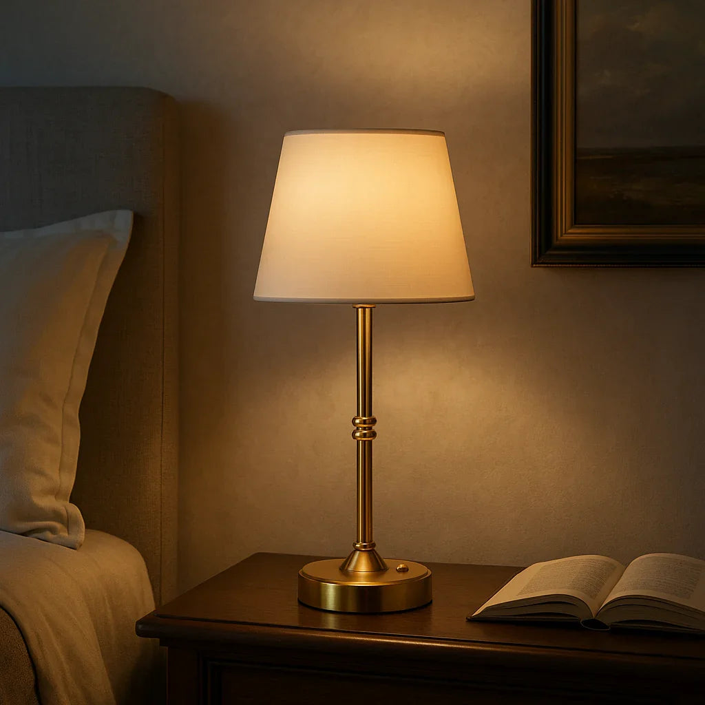 Olympia Lampe - Guldbase - Hvid Skærm