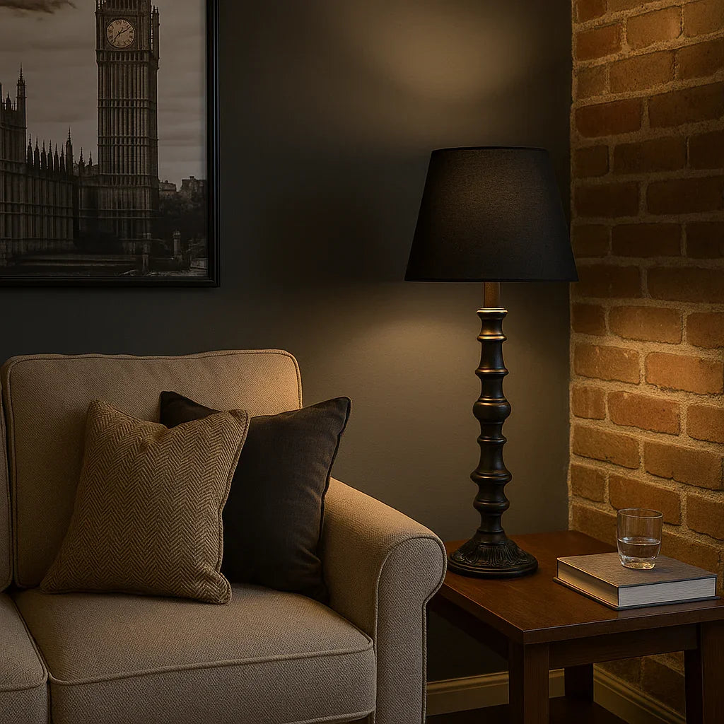 Onyx Shade Lampe - Skulptureret Base - Stofskærm