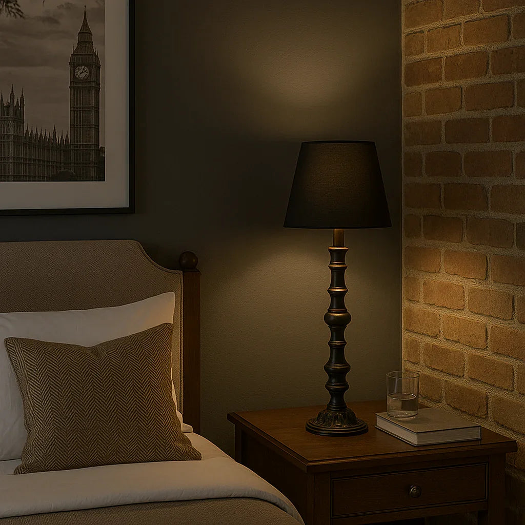 Onyx Shade Lampe - Skulptureret Base - Stofskærm