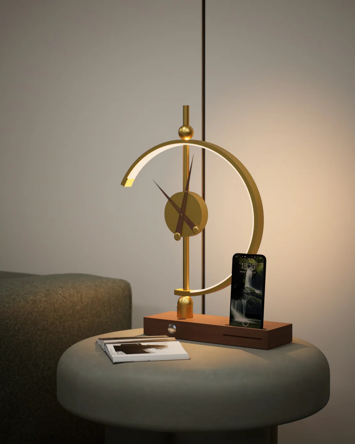 Skrivebordsur - LED-lys - Træbase