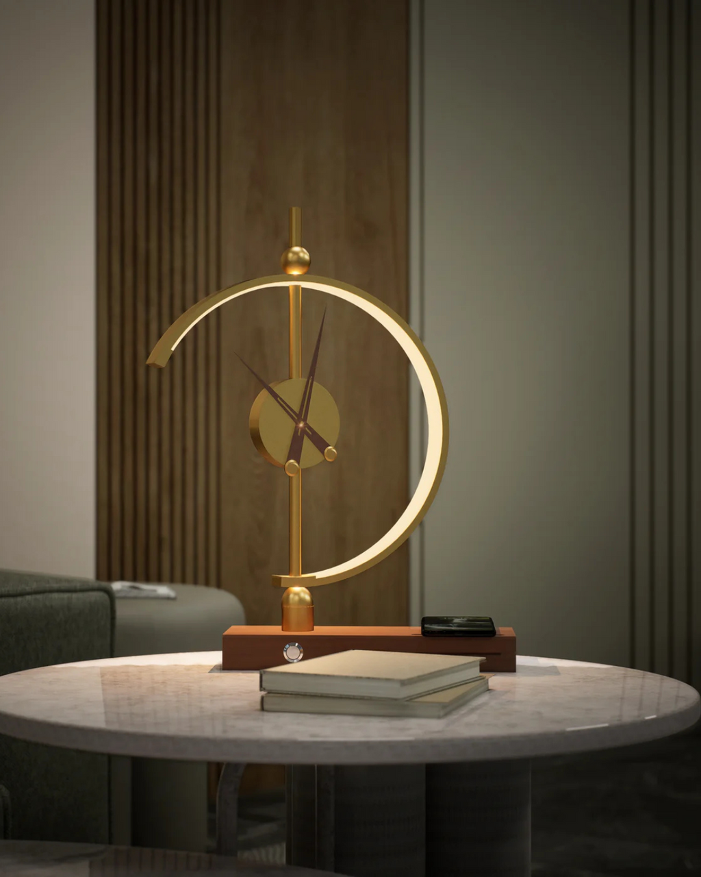 Skrivebordsur - LED-lys - Træbase