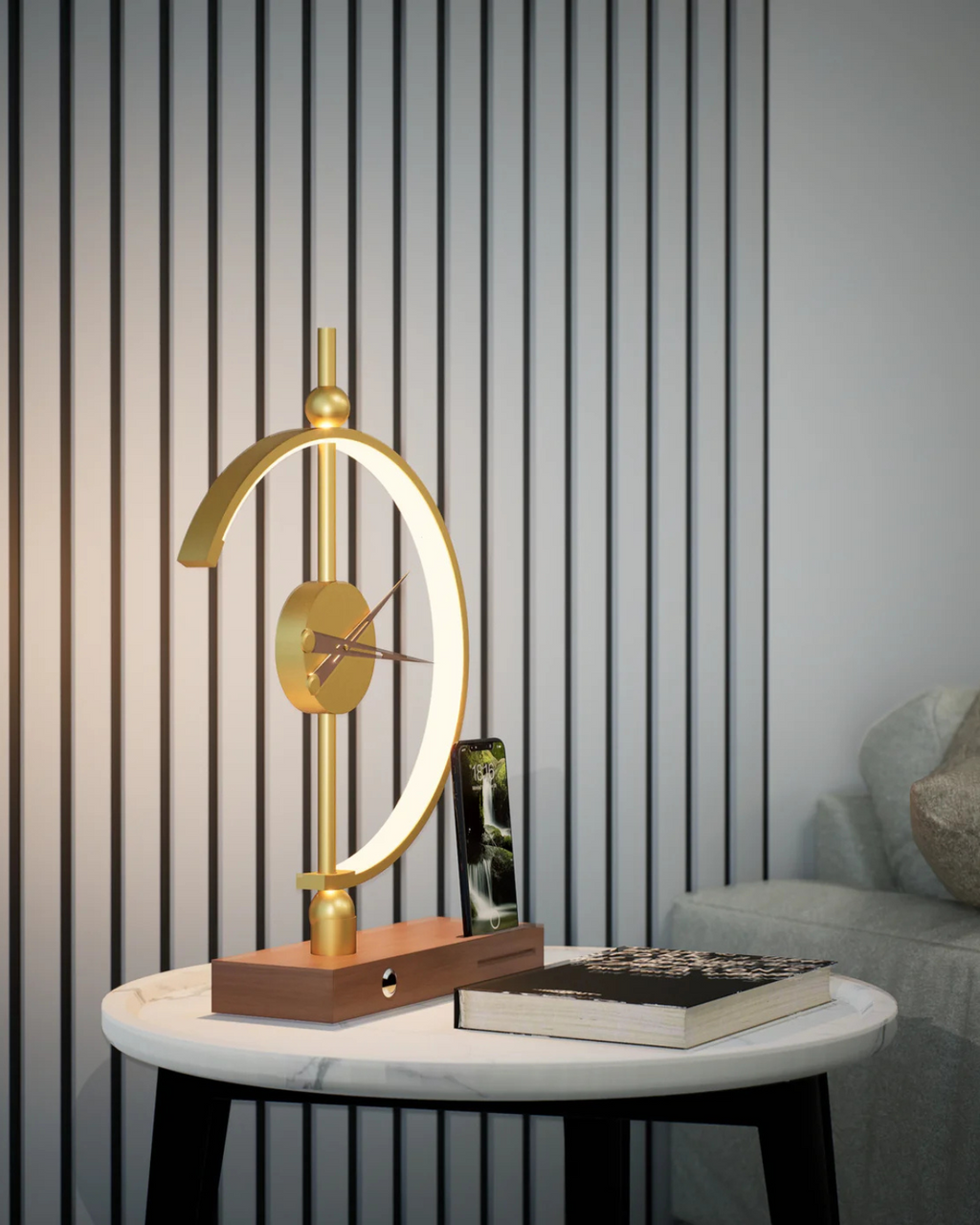 Skrivebordsur - LED-lys - Træbase