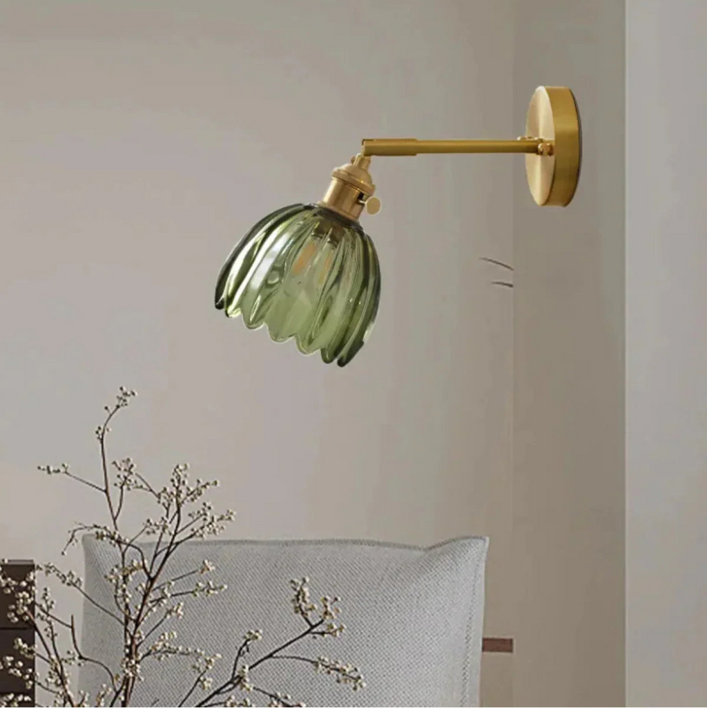 Væglampe - Glasskærm - Messingfinish