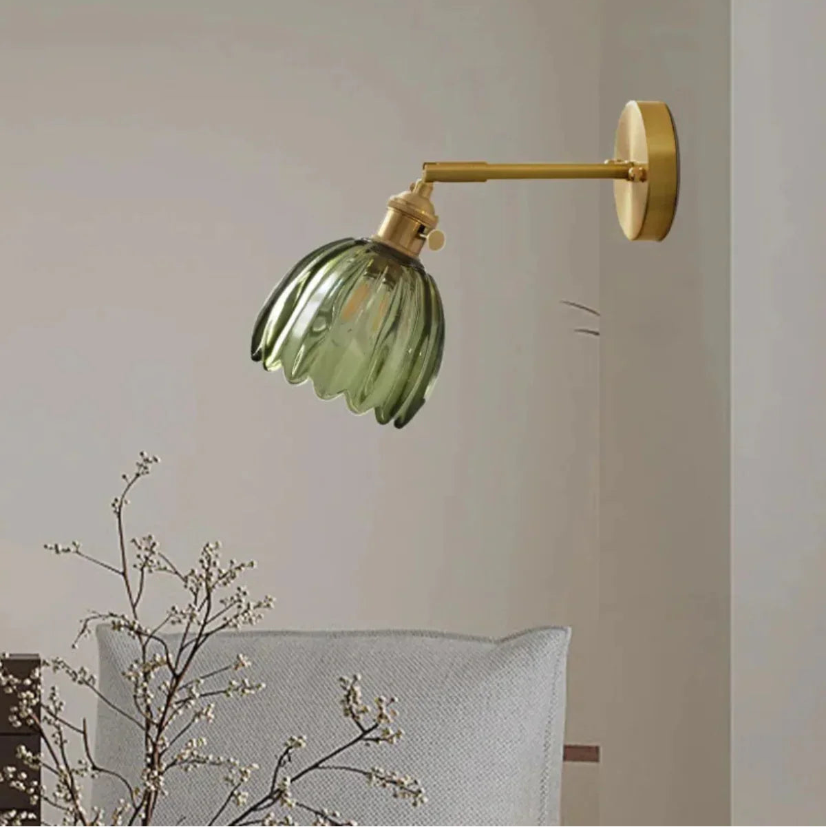 Væglampe - Glasskærm - Messingfinish