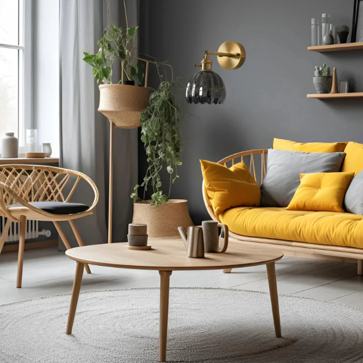 Væglampe - Glasskærm - Messingfinish