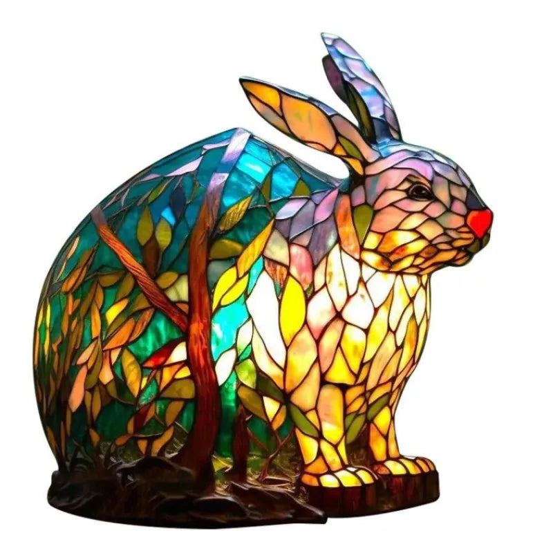 Bordlampe - Uglemotiv - Farvet Glas LED